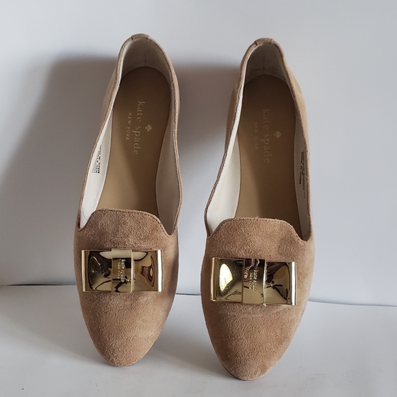 Kate Spade Silina Loafer Flat Suede Bow Gold Tan Brand 6.5 M - Picture 14 of 16